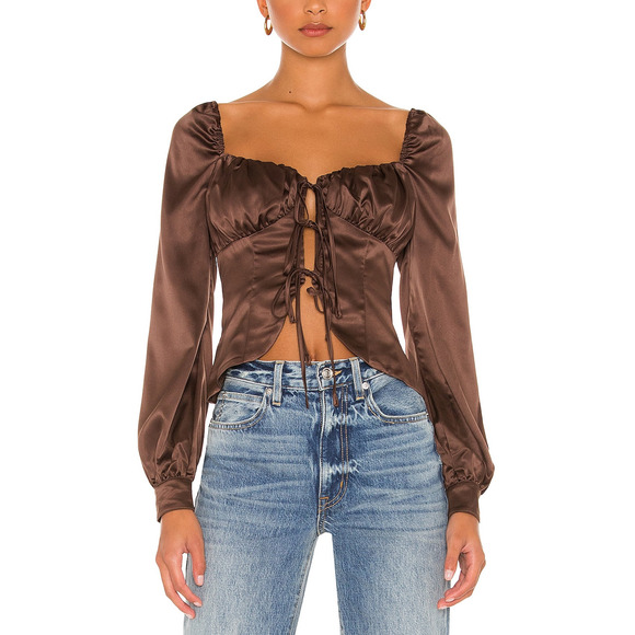 MAJORELLE Tops - Majorelle Satin Chocolate Brown Waldorf Blouse Size M